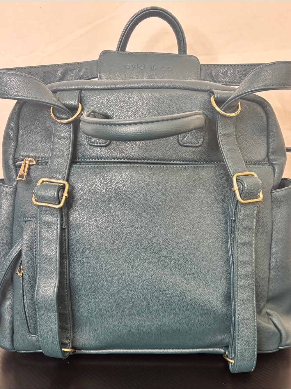 Ayla & Co Teal Vegan Leather Diaper Bag Backpack Set w/ Accessories - Picture 4 of 10